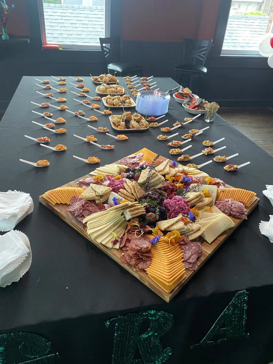 Catering spread for one of our upstairs events