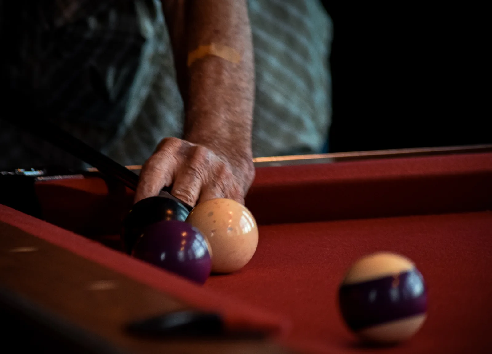 Red felt pool tables upstairs at Royal James